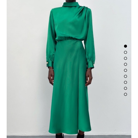 Zara | Dresses | Zara Green Satin Effect Midi Dress | Poshmark